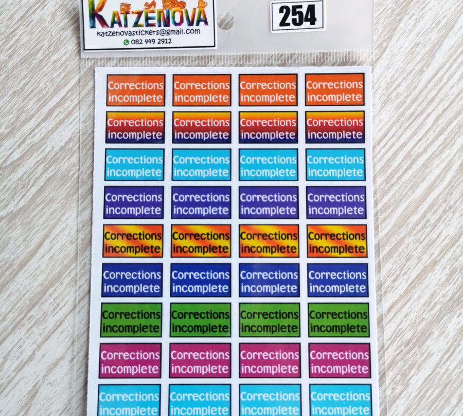 Corrections incomplete stickers