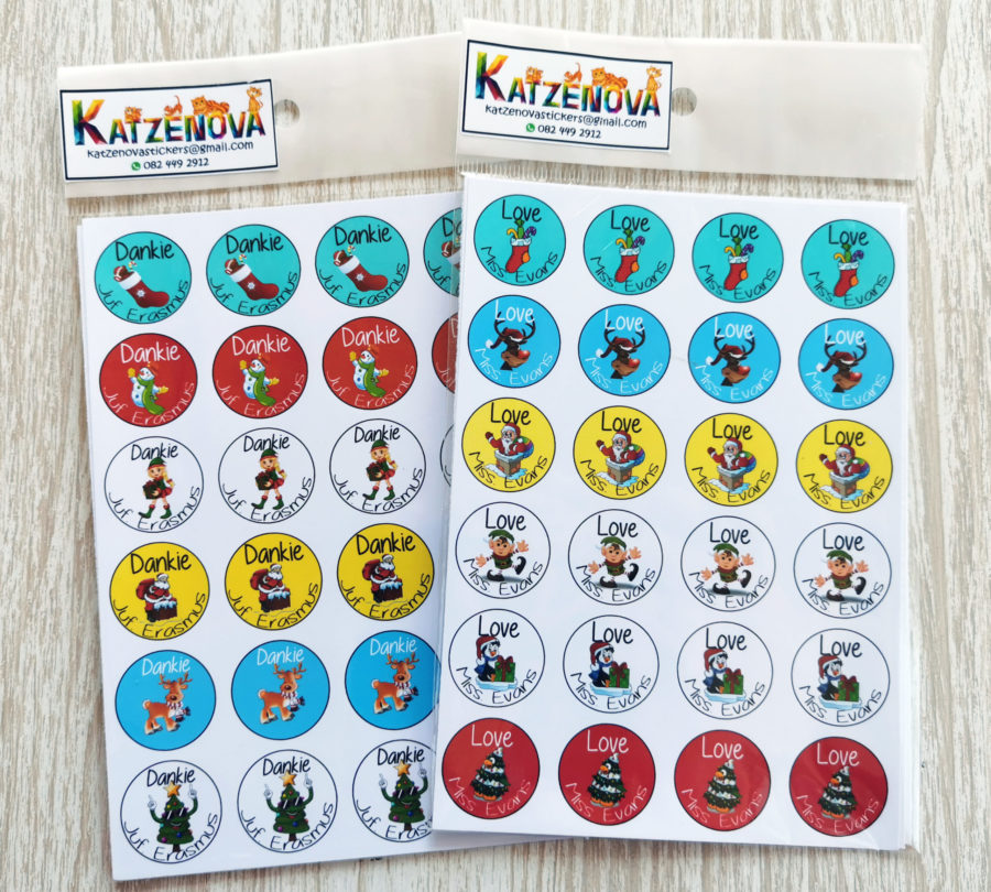 Personalized Christmas Love stickers and Kersfees Dankie plakkers (Large)