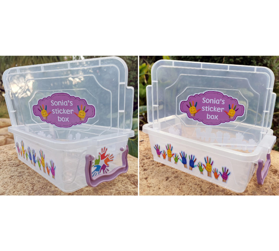 Colourful hands stickers box